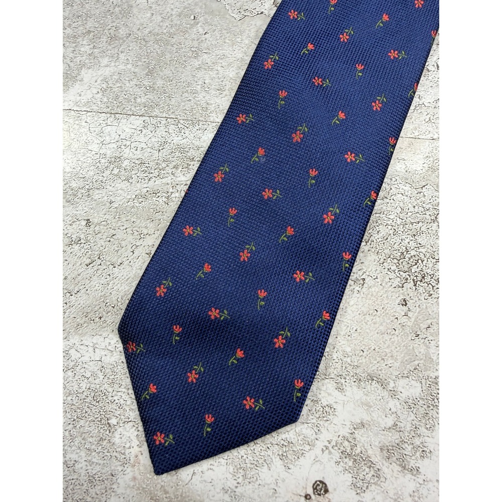 Scappino Necktie Mens OS Navy Blue Floral Silk Hand Finished